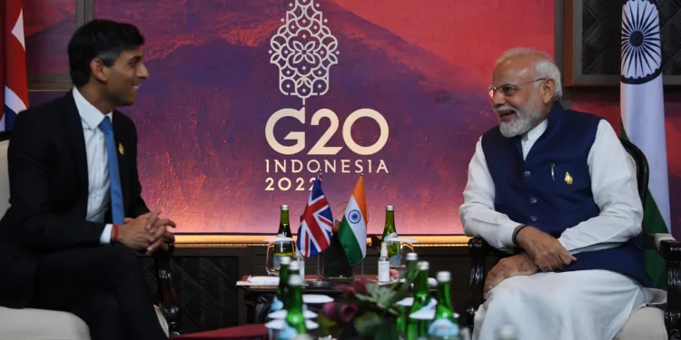 PM in a bilateral meeting with the Prime Minister of the United Kingdom, Mr. Rishi Sunak at G20 summit, in Bali, Indonesia on November 16, 2022.